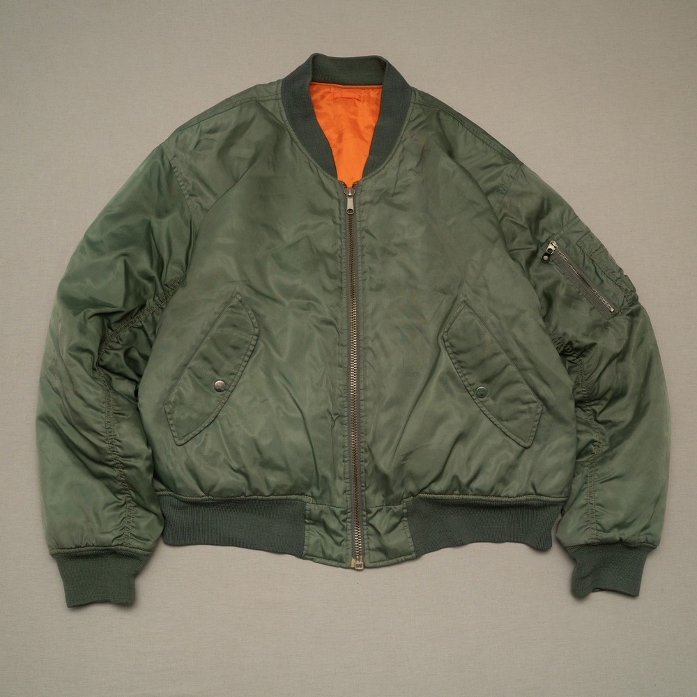 Vintage 90s Reversible Green Bomber Jacket US Military Flight MA-1 Full Zip XL